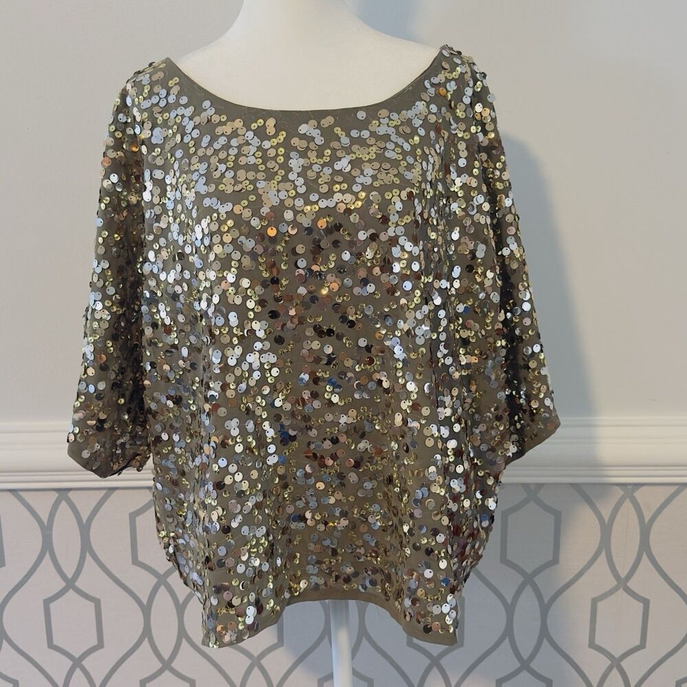 6TH & Lane Top Sweater Grey Evening Wear Party Gold Silver Sequenced 18/20 Woman